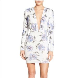 Missguided Floral Plunge Long Sleeve Mini Dress